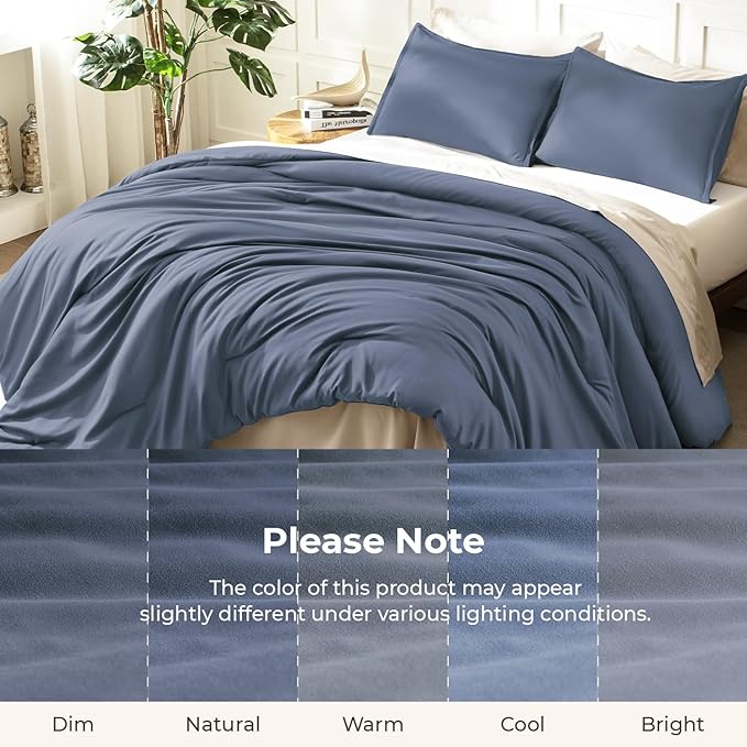 Litanika Comforters Bluish Grey King Size, 3 Pieces Lightweight Solid Bedding Set & Collections, All Season Fluffy Bed Set (104x90In Comforter & 2 Pillowcases)