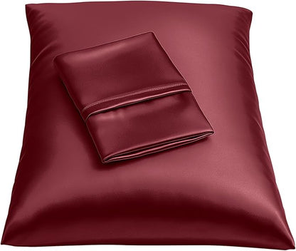 BLISSFORD Satin Pillowcase with Zipper, for Hair and Skin Care, Feels Soft and Cool Like a Silk Pillowcase, Satin Pillow Cases 2 Pack, Slik Pillow Cover, Burgundy, Standard, Set of 2