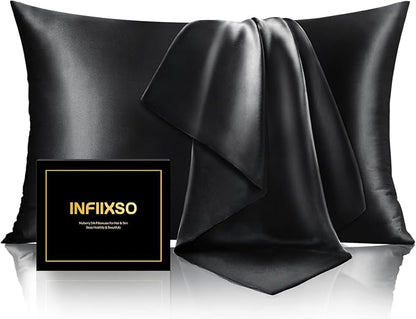 INFIIXSO Mulberry Silk Pillow Case King Size, Silk Pillowcase with Hidden Zipper 20"x36", Extraordinary Smooth and Soft Pillow Cases for Hair and Skin(Black, 1 Pack)