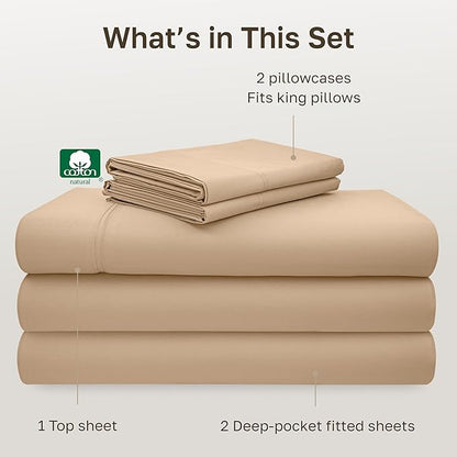 California Design Den 100% Cotton Split King Sheets, 600 Thread Count Sateen, Soft, Cooling Cotton Sheets, Hotel-Quality Bedding Sheets & Pillowcases (Golden Tan)