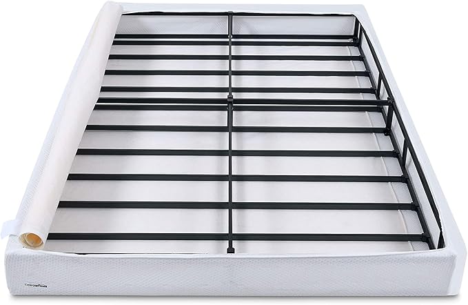 Amazon Basics Sturdy Smart Box Spring Bed Base, 5-Inch Height Mattress Foundation, Strong Support for All Mattress Types, Tool-Free Easy Assembly, Twin, 74" x 38" x 5", White