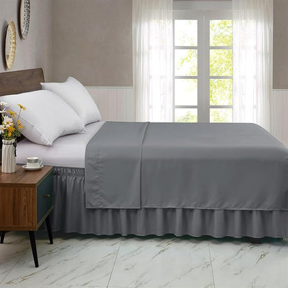 FreshCulture Queen Bed Skirt, Elastic Wrap Around Bed Skirt Queen Size, Bed Skirts for Adjustable Bed, Easy Fit with 22 Inch Drop Length, Hotel Quality Dust Ruffle for Queen Bed (Dark Grey)