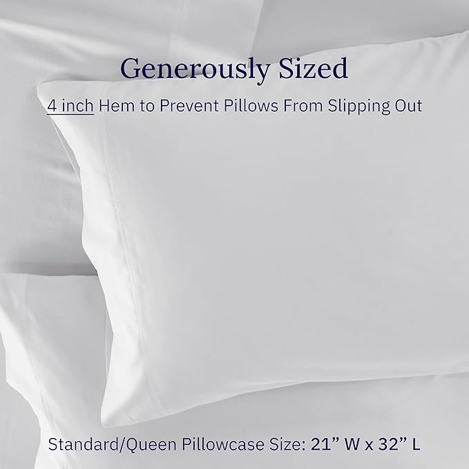 California Design Den Premium Pillow Covers Queen Size Set of 2-600 Thread Count Sateen, Natural 100% Cotton Standard/Queen Pillowcases, Crisp, Durable Bedding - Light Silver