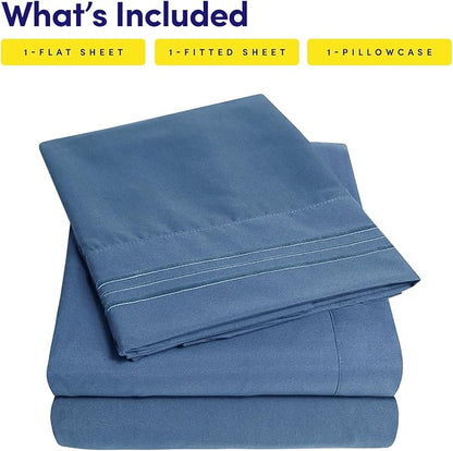 1500 Supreme Collection Twin XL Sheet Sets Denim Blue - 3 Piece Bed Sheets and Pillowcase Set for Twin XL Mattress - Extra Soft, Elastic Corner Straps, Deep Pocket Sheets, Twin XL Denim Blue