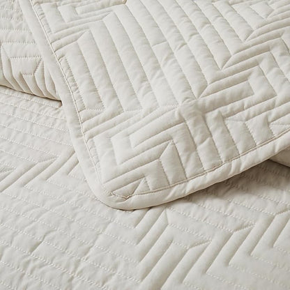 Oli Anderson King Quilt Set, Beige Lightweight Soft Bedspread Coverlet, Basket Weave Pattern Bedding, 3PCS Modern Geometric Stitching Textured Comforter Sets (1 Quilt and 2 Pillow Shams)
