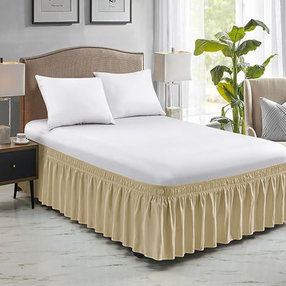 FreshCulture King Bed Skirt, Dust Ruffle for King Size Bed, Easy Fit with 18-Inch Tailored Drop, Elastic Wrap Around Bed Skirt King Size, Hotel Quality Bed Skirts for Adjustable Bed (Beige)