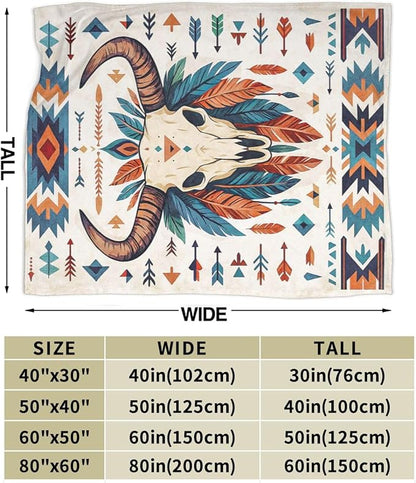 Western Cattle Skull Blanket Super Soft Warm Fluffy Fleece Flannel Throw Blanket Cozy Fuzzy Plush Stuff Bedding Blankets Gifts for Women Kids Boys Girls Adults 50"X40"