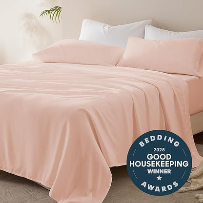 SLEEP ZONE Nanotex Super Soft Cooling Full Bed Sheets Set for Kids 3 Piece - Easy Care Fitted Flat Sheet & Pillowcase Sets - Wrinkle Free,Fade Resistant,Deep Pocket 16",Rose Pink,Full