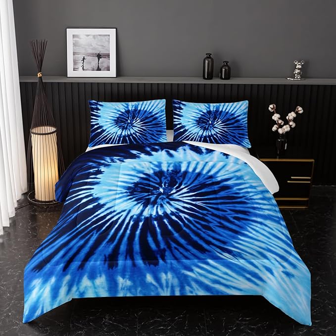 Blue Tie-dye Comforter Sets Twin Size,Abstract Modern Art Bedding Set for Your Room,Graffiti Soft Lightweight Quilted Set All Season 1 Comforter and 2 Pillowcases