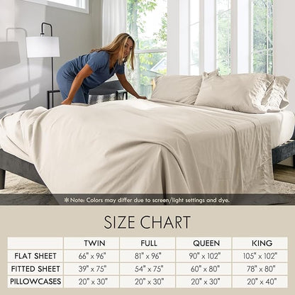 ClevaHome King Size Sheet Set - 6 Piece Soft Breathable Luxury Bed Sheet Set - Shrinkage & Fade Resistant Embroidered Bedding Sheet with Deep Pocket, 2 Extra Pillowcases (King, Oat Milk)