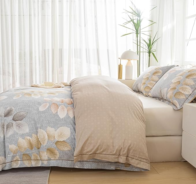 OAITE Duvet Cover Set Queen Size Floral Pattern 500 Thread Count Ultra Soft 100% Cotton Duvet Cover Sets 3-PC, Breathable Duvet Cover with Zipper Closure & Corner Ties