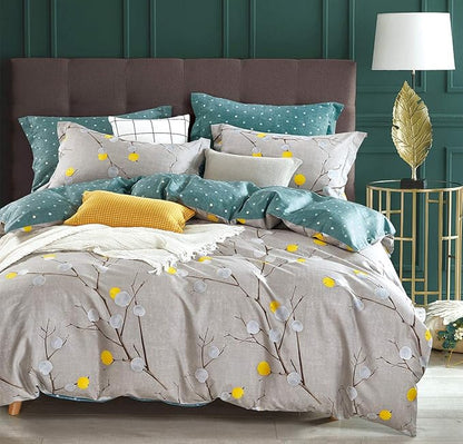 SLEEPBELLA Duvet Cover Set 600 Thread Count Cotton Bedding Set (Twin, Grey Branch)