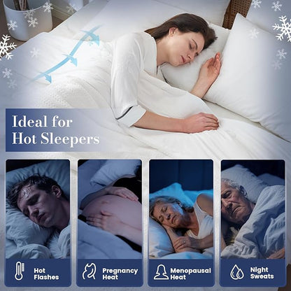 Amélie Home Waffle Cooling Comforter Twin Size, Q-Max 0.45 Reversible Lightweight Cooling Blanket for Hot Sleepers, Breathable Bedding for Night Sweats, 68"x90", White