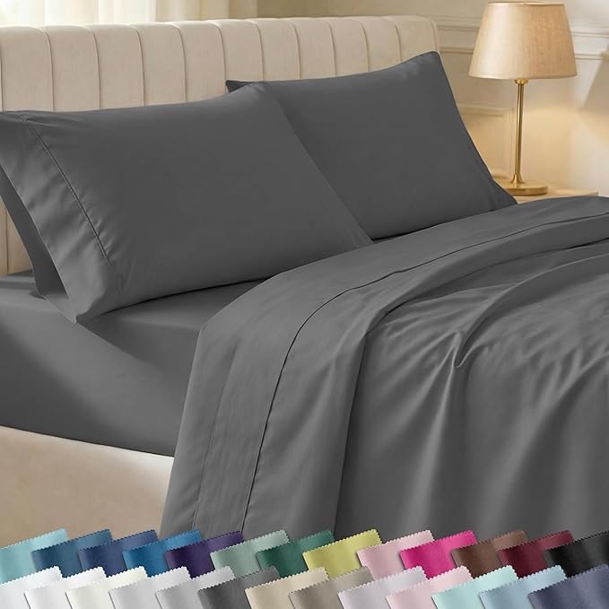 California Design Den Soft Twin Sheets Set - 400 Thread Count Sateen, Natural 100% Cotton Sheets, Deep Pockets, and Durable Bedding Set for Dorm Rooms & Adults - Grey