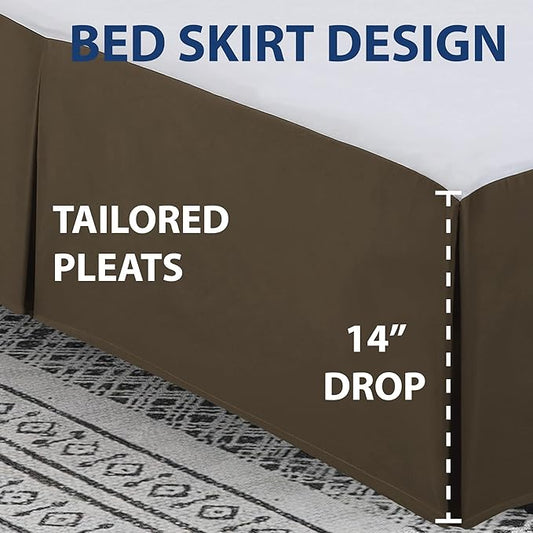 Cathay Home Double Brushed Microfiber Pleated Easy Fit Bed Skirt, Ultra Soft, Fade and Wrinkle Resistant - Chocolate, Twin