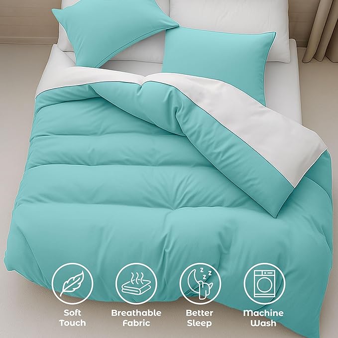 Pure Bedding Duvet Cover King Size - 3 Pieces Extra Soft Bedding Set, Includes 1 Duvet Cover 104x90 Inches with Zipper Closure & 2 Pillow Shams, Comforter Not Included, Aqua