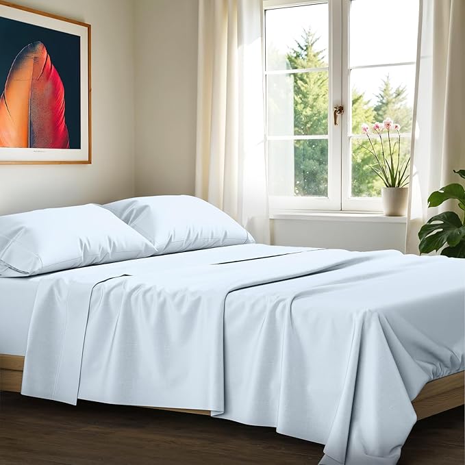 Ashton Sheets 100% Egyptian Cotton Sheets Queen Size - 1200 Thread Count Queen Size Sheets Set Egyptian Cotton, 4 PC Luxury Bedsheet (Light Blue), Soft, Cooling, 17" Deep Pocket Sateen Bedsheet Set