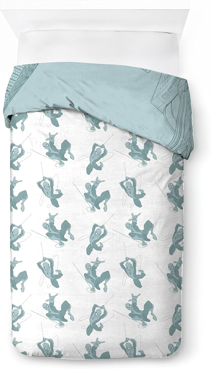 Jay Franco Kids Duvet Cover Set with Sham & Pillowcase – Ultra-Soft Bedding for Room Decor, Cover ONLY Comforter NOT Included, Green - Spiderman, 2 Piece Twin