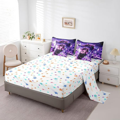 Erosebridal Kids Anime Girl Queen Comforter Set 7 Piece, Japanese Anime Bed in A Bag, Cartoon Girl Bedding Comforter Sets for Boys Teens Bedroom Decor, Kawaii Japanese Animation Bed Set