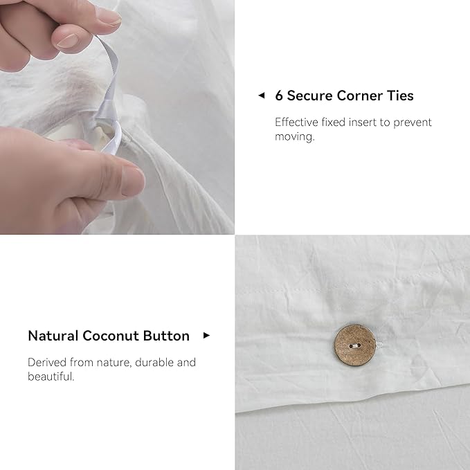 JELLYMONI Cotton Duvet Cover Twin Size - Bright White Comforter Cover with Button 100% Washed Cotton 2PCS Breathable Soft Solid Bedding Set Duvet Cover 68×90in & 1 Pillowcase (NO Comforter)