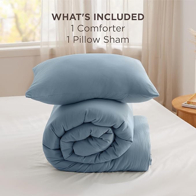 Bedsure Twin Comforter Set Mineral Blue, Soft Prewashed Twin Size Bedding, Quilted Comforter with Clover Design, Down Alternative Comforter for All Seasons, 2 Pieces Bed Set with 1 Pillow Sham