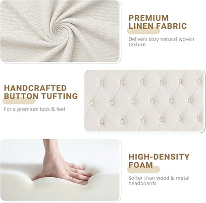 King Headboard Only, Upholstered Headboard King Size for Adjustable Bed Linen Tufted Wall Mounted Head Board with Solid Wood Legs, Ivory