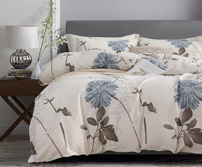 SLEEPBELLA Duvet Cover Full Size, 600 Thread Count Cotton Botanical Flowers Pattern Printed Reversible Comforter Cover
