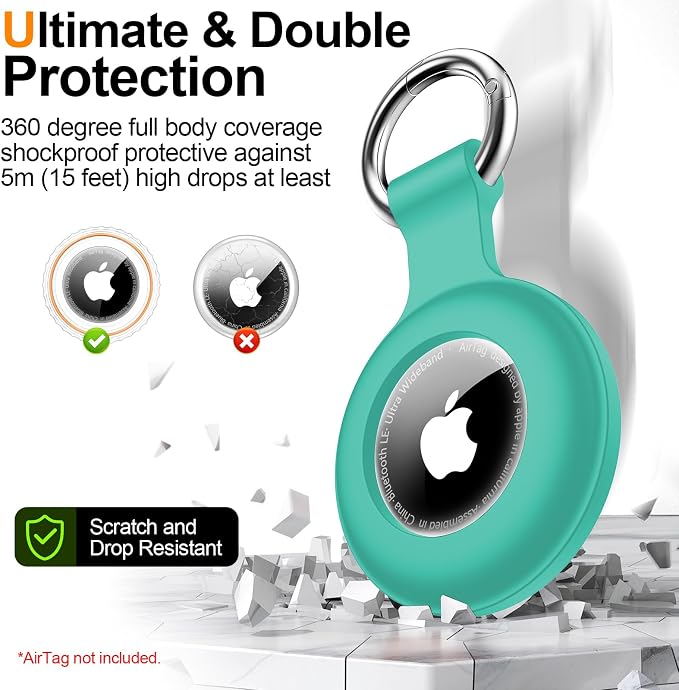 1|2|4Pack for Apple AirTag Holder with Keychain for Air Tag 2nd/1st Gen | Waterproof Air Tag Cover GPS Tracker Anti-Scratch Silicone Air-Tag Case for Pets,Kids,Bags-Black+Blue+Green+Red