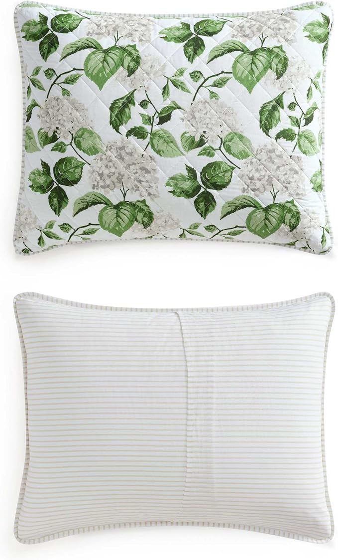 Martha Stewart - Queen Quilt Set, 100% Soft Cotton Floral Bedding for Year Round Comfort, 3 Piece Bed Set with Matching Pillowcases (Hydrangea Floral Beige)