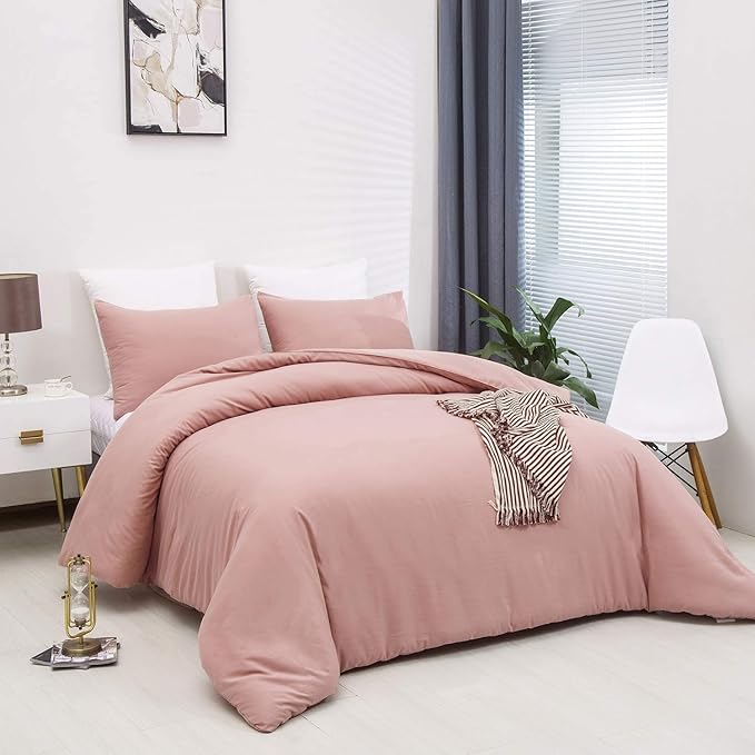 Houseri Blush Pink Bedding Set - King Size Comforter, Blanket & Dusty Pink Bedding