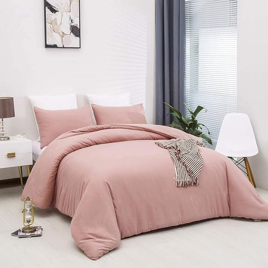 Houseri Blush Pink Bedding Set - King Size Comforter, Blanket & Dusty Pink Bedding