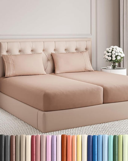 Split King Size 5 Piece Sheet Set - Comfy Breathable & Cooling Bed Sheets Set - Hotel Luxury Bedding for Women, Men, Kids, Teens, Boys & Girls - Deep Pockets, Soft and Wrinkle Free - Oeko-Tex - Mauve