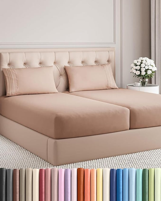Split King Size 5 Piece Sheet Set - Comfy Breathable & Cooling Bed Sheets Set - Hotel Luxury Bedding for Women, Men, Kids, Teens, Boys & Girls - Deep Pockets, Soft and Wrinkle Free - Oeko-Tex - Mauve