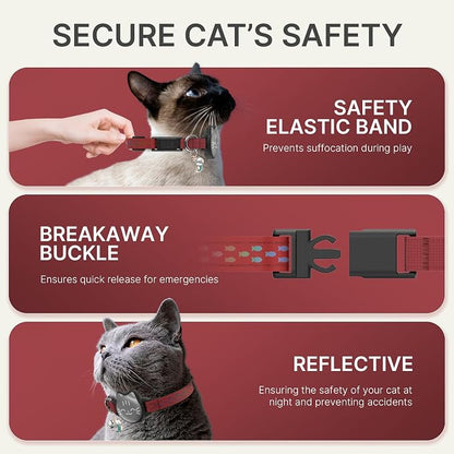 AirTag Cat Collar, Reflective Breakaway Collar, Hidden Holder with Bell | Compatible with Apple AirTag 1st & 2nd Gen, Lightweight Water-Resistant Strap for Cats, AirTag Not Included