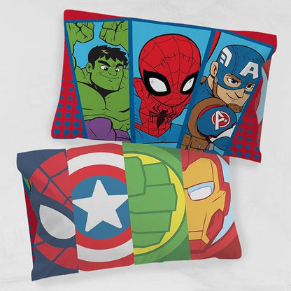 Jay Franco Marvel Super Hero Adventures Double Team 1 Pack Pillowcase - Double-Sided Kids Super Soft Bedding - Features The Avengers