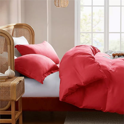 Nestl Red California King Duvet Cover Sets - Soft Double Brushed Cal King Duvet Cover, 3 Piece, with Button Closure, 1 Duvet Cover 104x98 inches and 2 Pillow Shams
