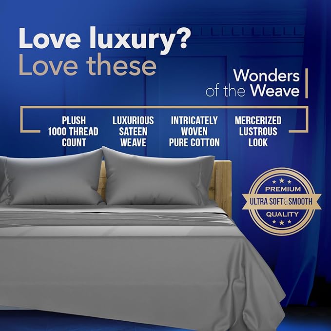 TEXAS LINEN CO. Premium Egyptian Cotton Pillow Cases Standard/Queen Size Set of 4 - Luxury High Thread Count Cotton Pillow Case (2 Pair, Dark Grey), Silky Soft, Cooling Extra Long Staple Pillowcases