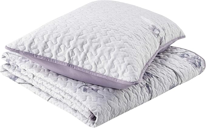 Comfort Spaces Reversible Quilt Set-Vermicelli Stitching Design All Season, Lightweight, Coverlet Bedspread Bedding, Matching Shams, Twin/Twin XL (66 in x 90 in), Kate Floral Purple 2 Piece