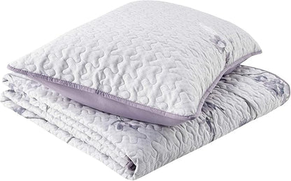 Comfort Spaces Reversible Quilt Set-Vermicelli Stitching Design All Season, Lightweight, Coverlet Bedspread Bedding, Matching Shams, Twin/Twin XL (66 in x 90 in), Kate Floral Purple 2 Piece