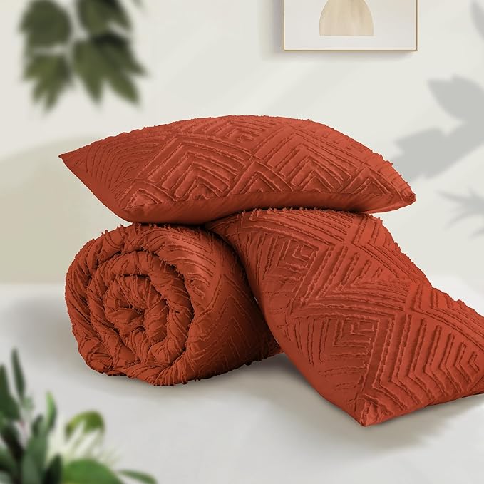 Andency Burnt Orange Oversized King Comforter 120"x98", 3 Pieces Terracotta Boho Bedding Set & Collections, Farmhouse Tufted Fluffy Bed Set (1 Comforter, 2 Pillowcases)