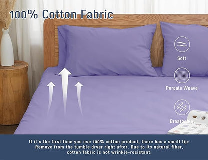Pillow Cases, Standard Queen Size Cotton Percale Weave Pillowcases, Pre-Shrunk Breathable and Hypoallergenic Pillowcases, Set of 2 (2 Piece Standard/Queen 20 Inch x 30 Inch, Purple)