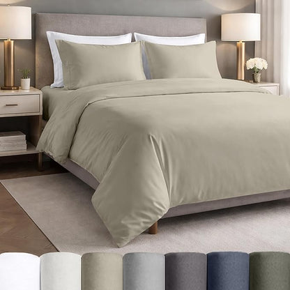 California Design Den Certified 100% Egyptian Cotton Percale Sheets Queen Size Set - Lightweight, Deep Pocket Queen Cotton Sheet Set, Crisp & Durable Luxury Bedding Set - Beige