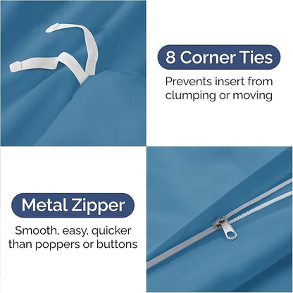 Duvet Cover Cal King Size Set - Extra Soft Cal King Duvet Cover 104" x 98" with 2 Pillow Shams - Hotel Luxury, Easy Care & Fade Free w/ Zipper Closures & Ties - Comfy, Cozy & Breathable (Denim Blue)