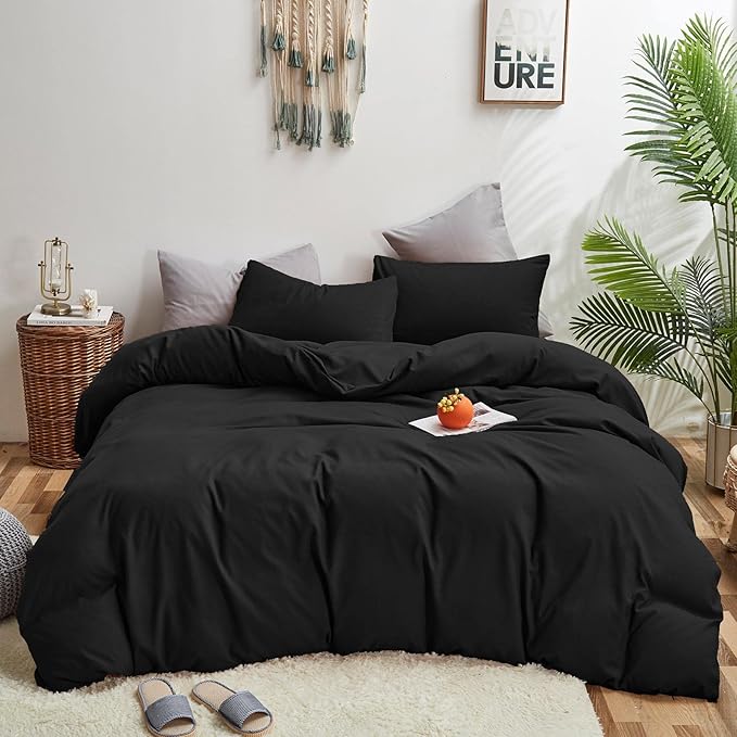 KAREVER Black Comforter Set King Dark Color Theme Bedding Set Women Soft Bed Blanket Set Men Breathable Lightweight Quilts Set King Size