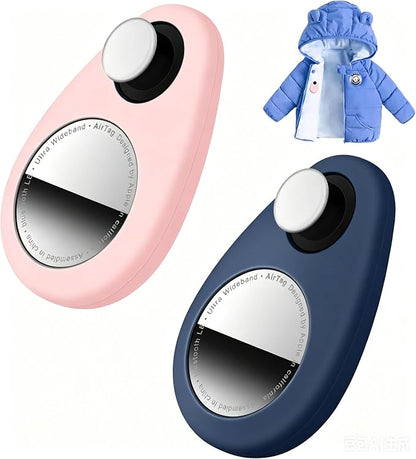 for Airtag Holder for Kids Baby Toddler Hidden 2 Pack GPS Tracker Case, Anti-Removal Airtag Silicone Case with Safety Pins, Suitable for Children, Elderly, Pets, Backpack, Luggage (Blue+Pink)