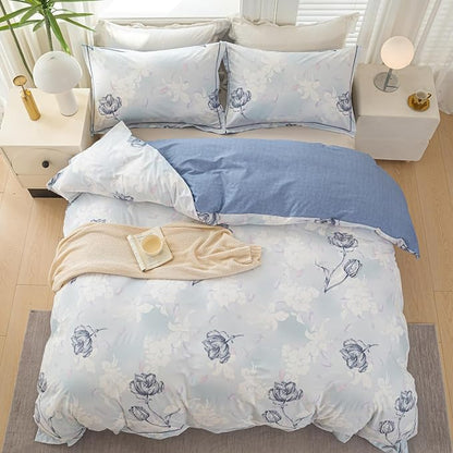 OAITE Duvet Cover Set Queen Size Floral Pattern 500 Thread Count Ultra Soft 100% Cotton Duvet Cover Sets 3-PC, Breathable Duvet Cover with Zipper Closure & Corner Ties