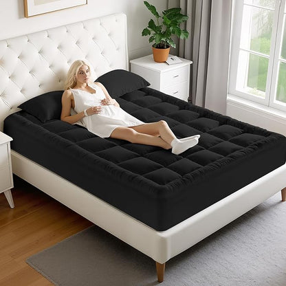 MATBEBY Twin Size Mattress Pad - Cooling Breathable Mattress Topper, Quilted Fitted Mattress Protector, Pillow Top Mattress Cover with 8-21" Deep Pocket, Soft, Machine Washable, Black, 39x75 Inches