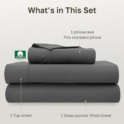 California Design Den Soft Twin Sheets Set - 400 Thread Count Sateen, Natural 100% Cotton Sheets, Deep Pockets, and Durable Bedding Set for Dorm Rooms & Adults - Grey