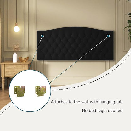 Furpopup Velvet Upholstered Headboard Queen/Full Size Latest Model Wall Mount, Bed Frame Mount, Featuring High-Density Sponge Padding, Luxury Texture Easy Assembly Comfort and Style-Black