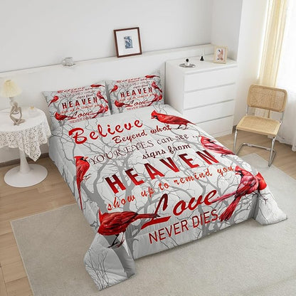 Feelyou Cardinal Bird Comforter Set Queen Size Farmhouse Red Birds Bedding Set for Girls Boys Women Men Tree Branches Decor Comforter Nature Comforter with 2 Pillow Case